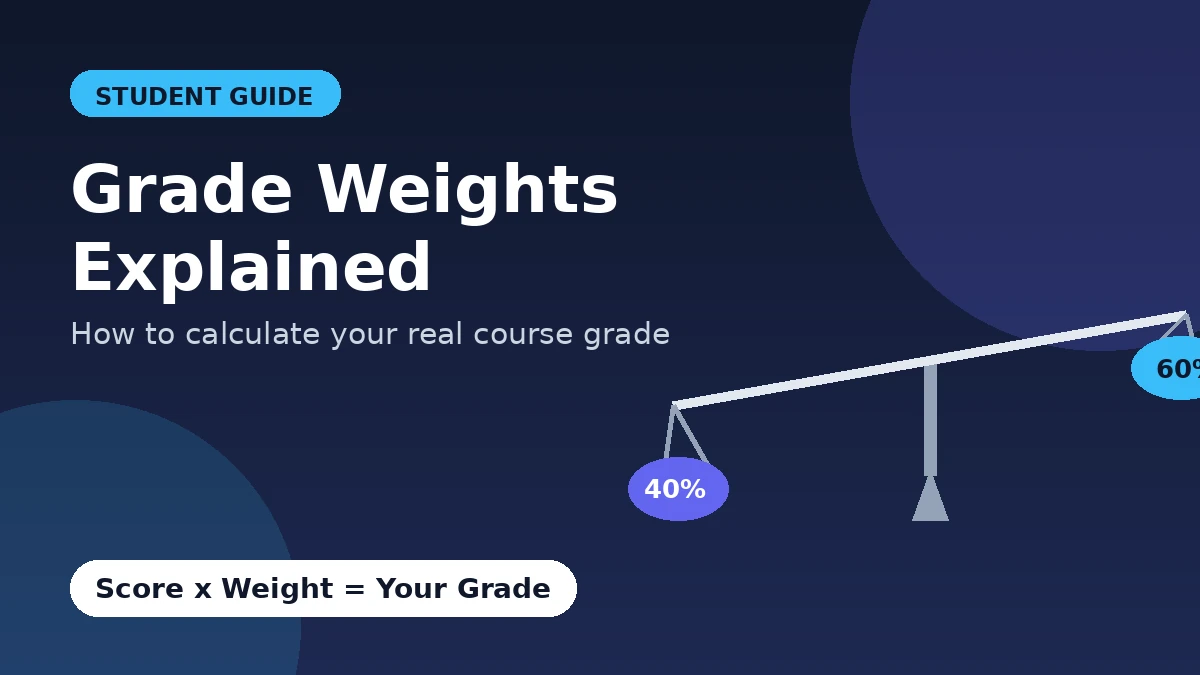 Grade weights explained – balance scale showing how score times weight equals your final grade