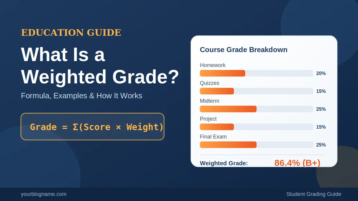 What is weighted grade formula and course grade breakdown chart showing homework, quizzes, midterm, project, and final exam weights